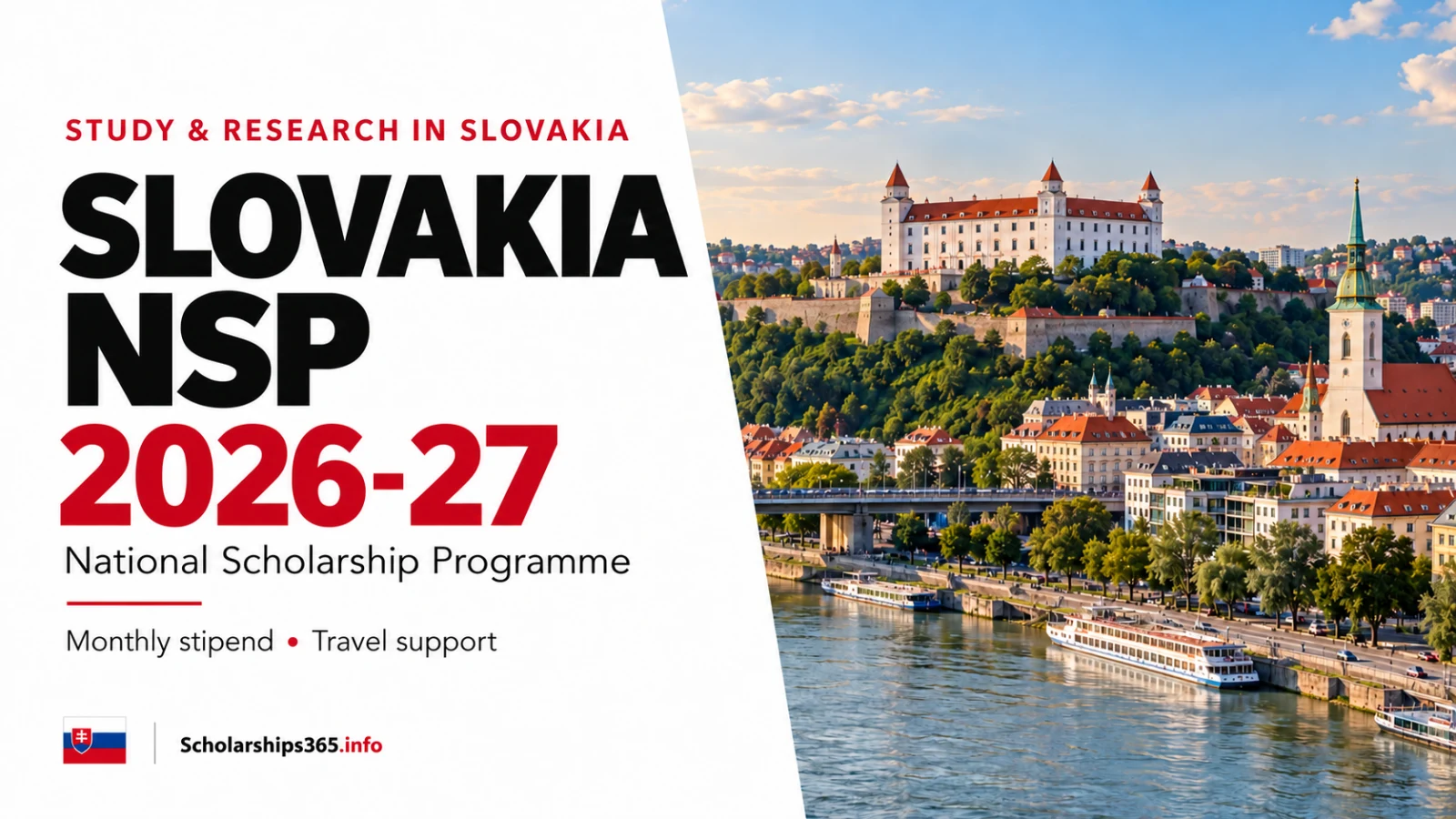 Slovakia NSP Scholarship 2026-27 with Bratislava Castle, monthly stipend and travel support
