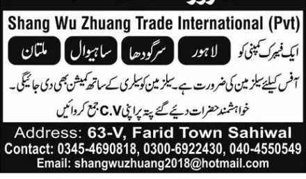 Shang Wu Zhuang Trade International PVT Marketing Jobs