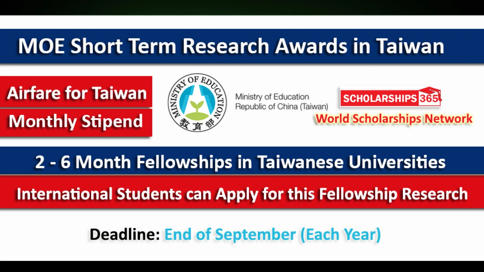 MOE Short Term Research Awards (STRA) in Taiwan - Fully Funded