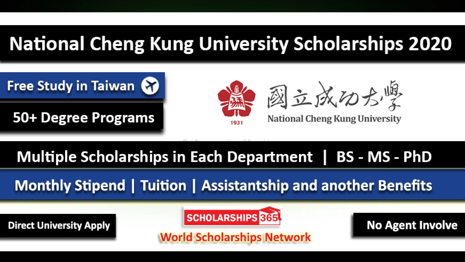 National Cheng Kung University Distinguished International Student Scholarships 2020