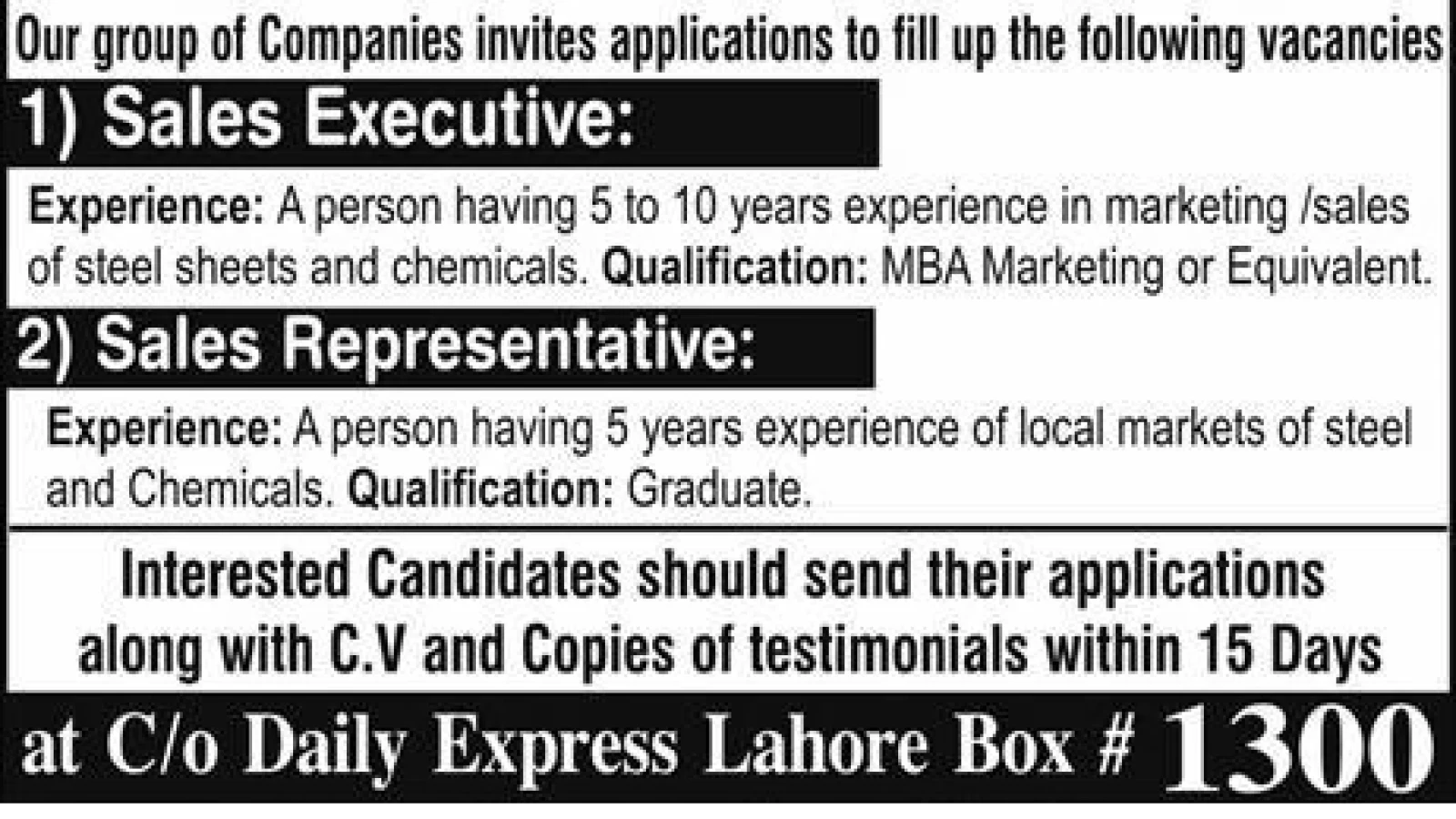 Sales Executive and Sales Representative Jobs