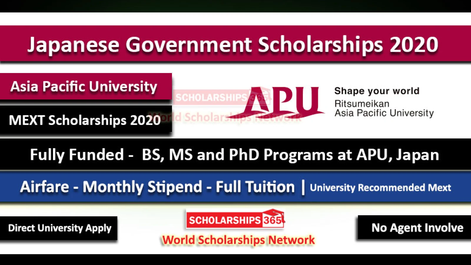 Japanese Government Scholarship 2020 MEXT Fully Funded - University Recommendation at Asia Pacific University