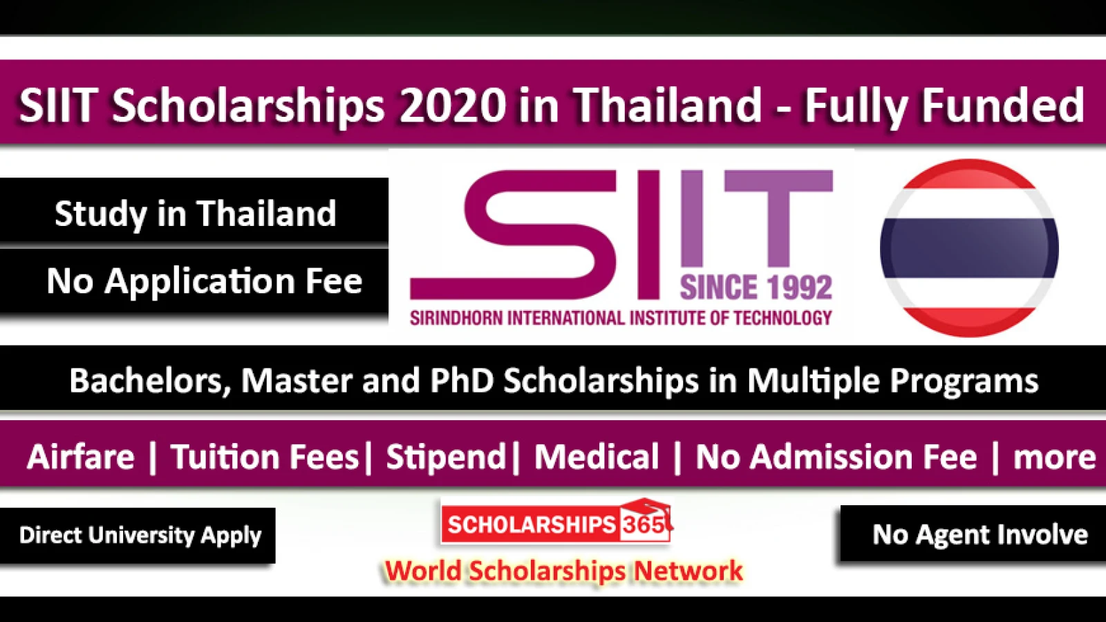 SIIT Scholarship 2020 in Thailand For Bachelors, Masters & PhD (Fully Funded)