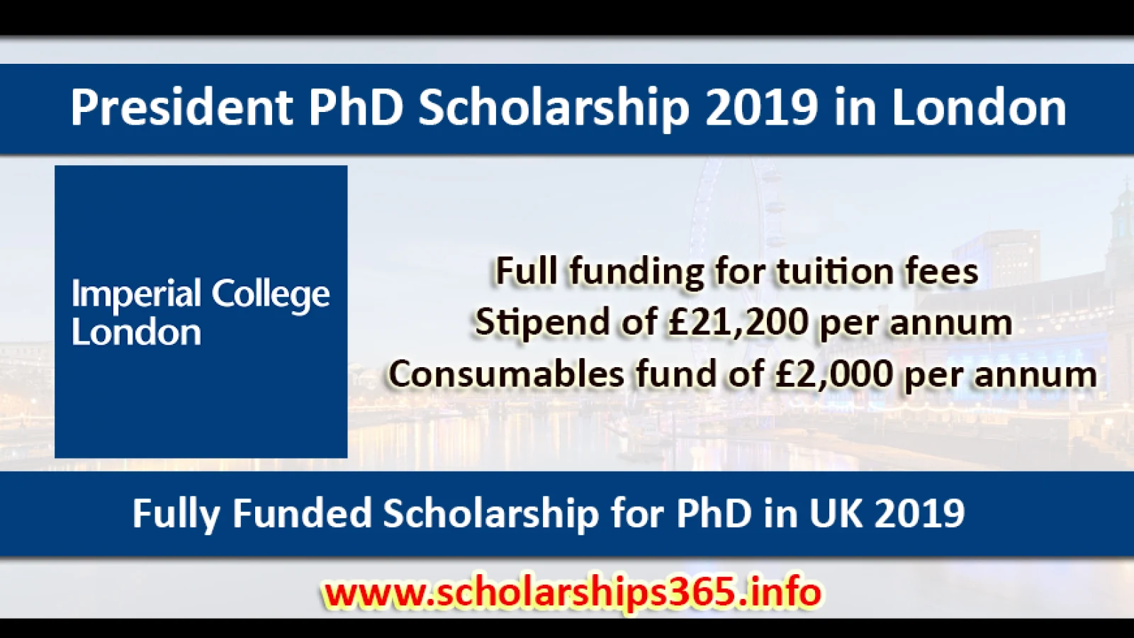 President PhD Scholarship 2019 at The Imperial College London