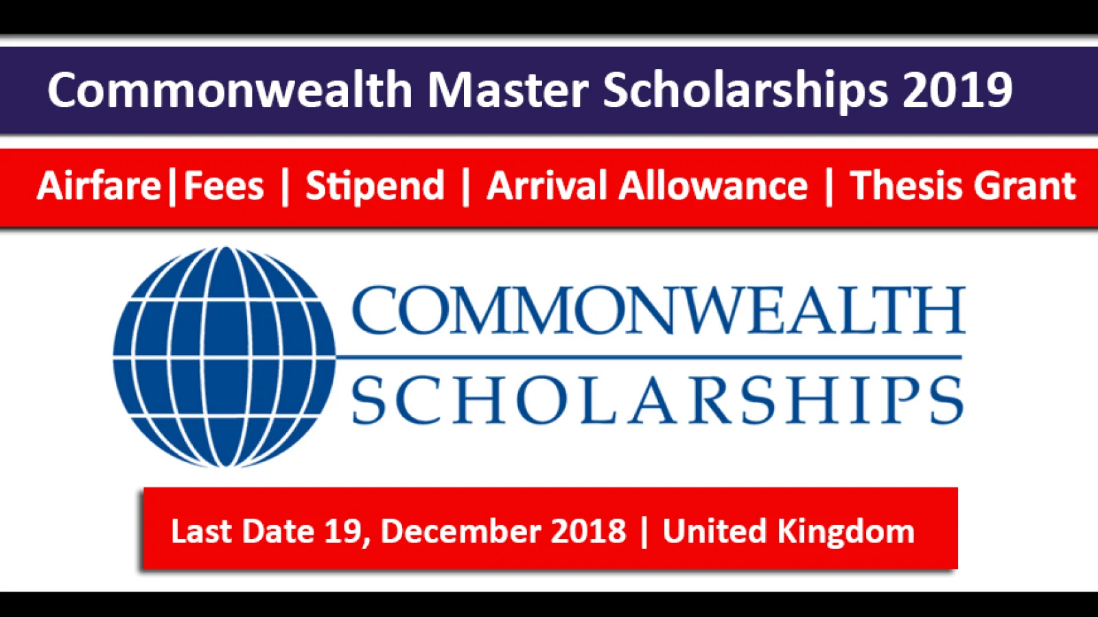 Commonwealth Master Scholarship 2019 in UK Fully Funded