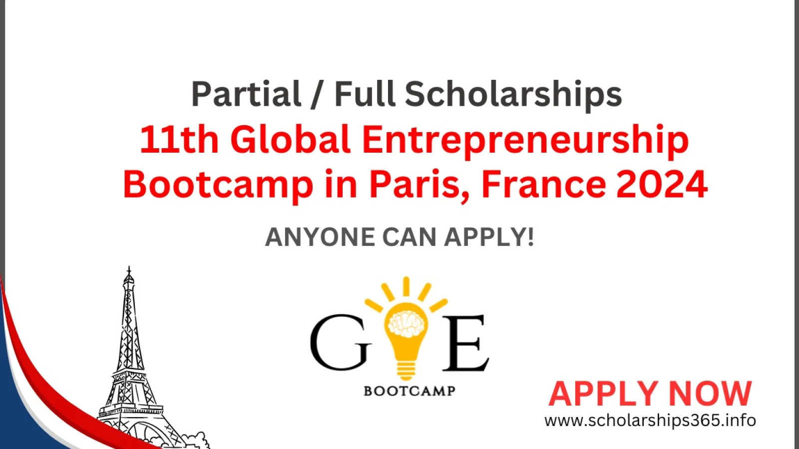11th Global Entrepreneurship Bootcamp in Paris, France 2024 | Partial / Full Scholarships