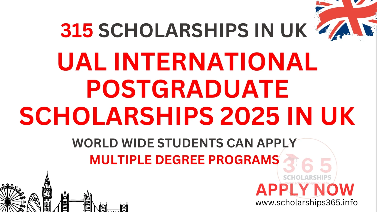 315 UAL International Postgraduate Scholarship 2025-2026 in UK